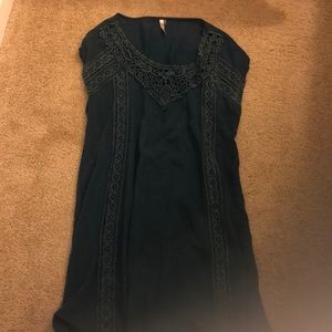 Turquoise short sleeved blue crochet dress